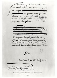 ... as Night Falls When the Day Goes Away. (end), Facsimile of the Last Page of the Manuscript Les Miserables by Victor Hugo, 30th June 1862 by French School